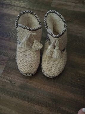 Knit Tassel Sherpa Slipper Boot - Cream